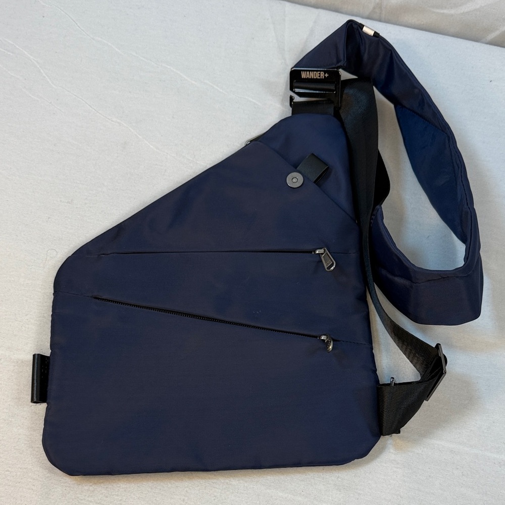Wander Plus Anti-Theft Slim Travel Navy Blue Crossbody Sling Bag - Picture 3 of 16